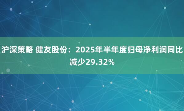 沪深策略 健友股份：2025年半年度归母净利润同比减少29.32%
